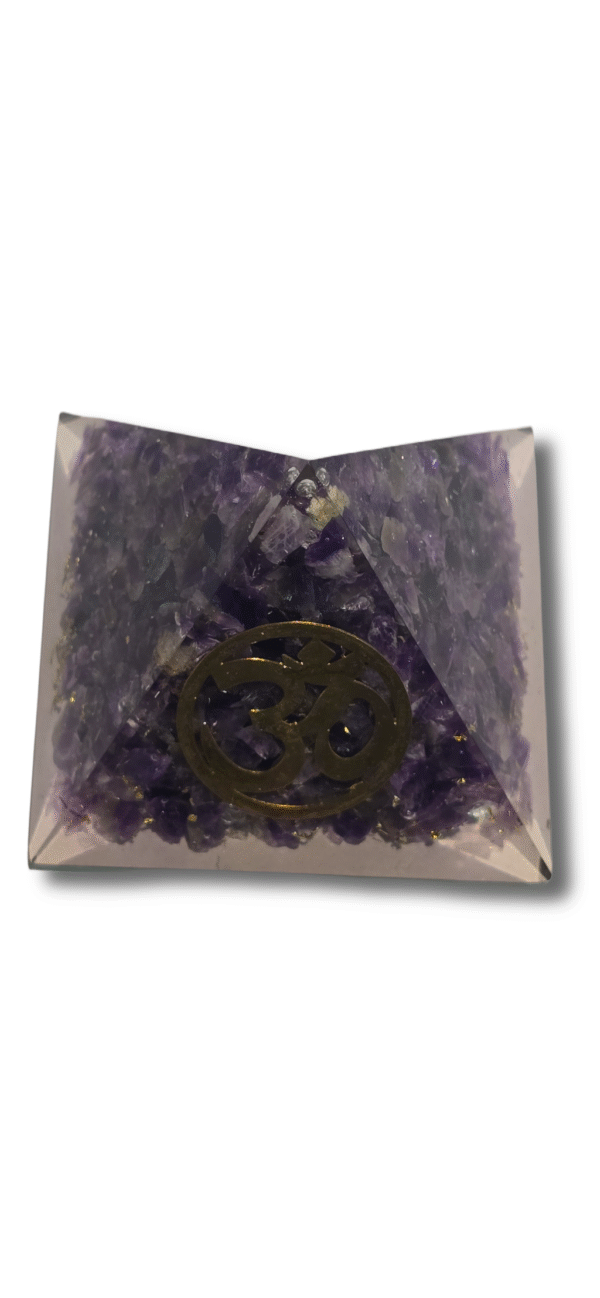 DevRishi Amethyst Orgonite Pyramid with Om PRA001 - Image 2